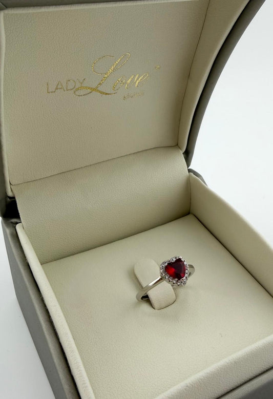 Anello Kate con cuore rosso e zirconi bianchi - Argento 925