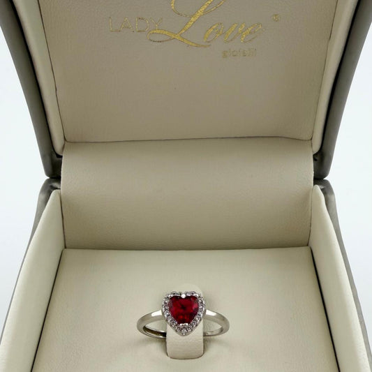 Anello Kate con cuore rosso e zirconi bianchi - Argento 925